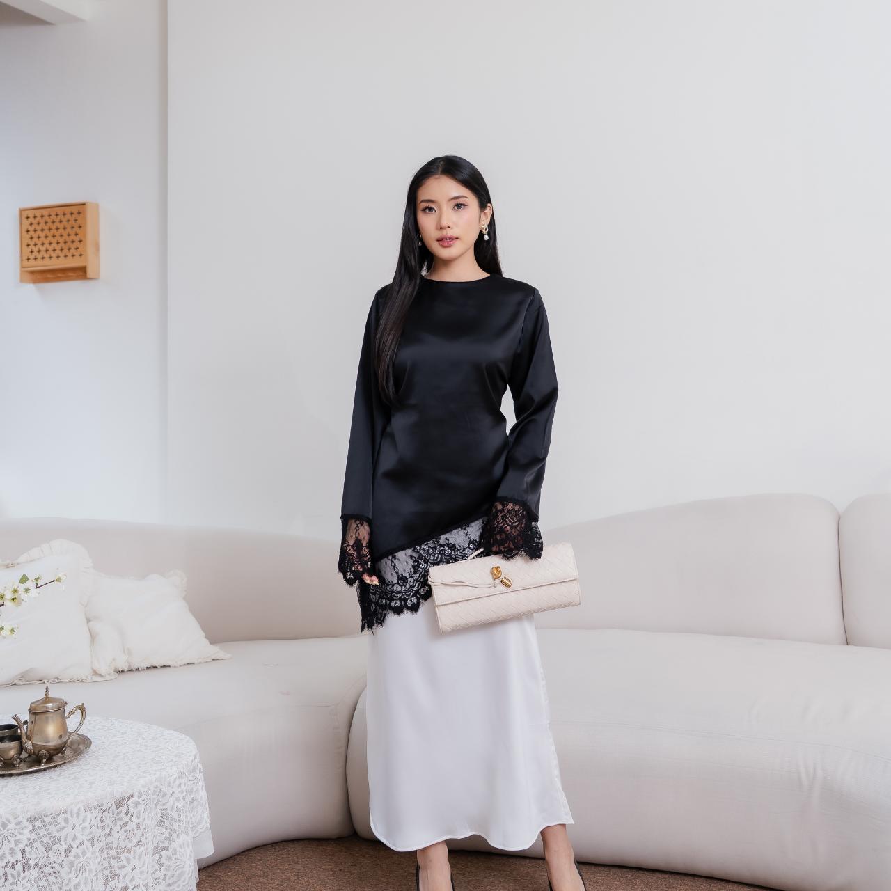 AIJO | Selena Silk Lace Top - Atasan Lengan Panjang Wanita Basic Lace Brokat