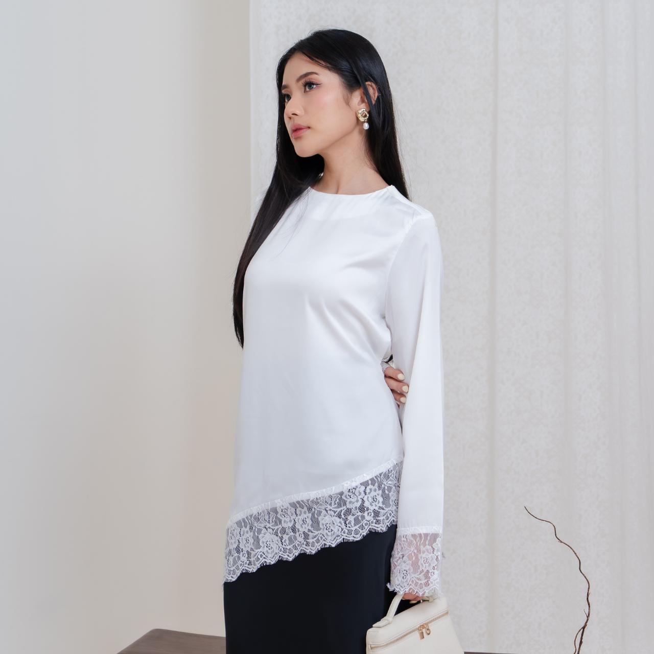 AIJO | Selena Silk Lace Top - Atasan Lengan Panjang Wanita Basic Lace Brokat