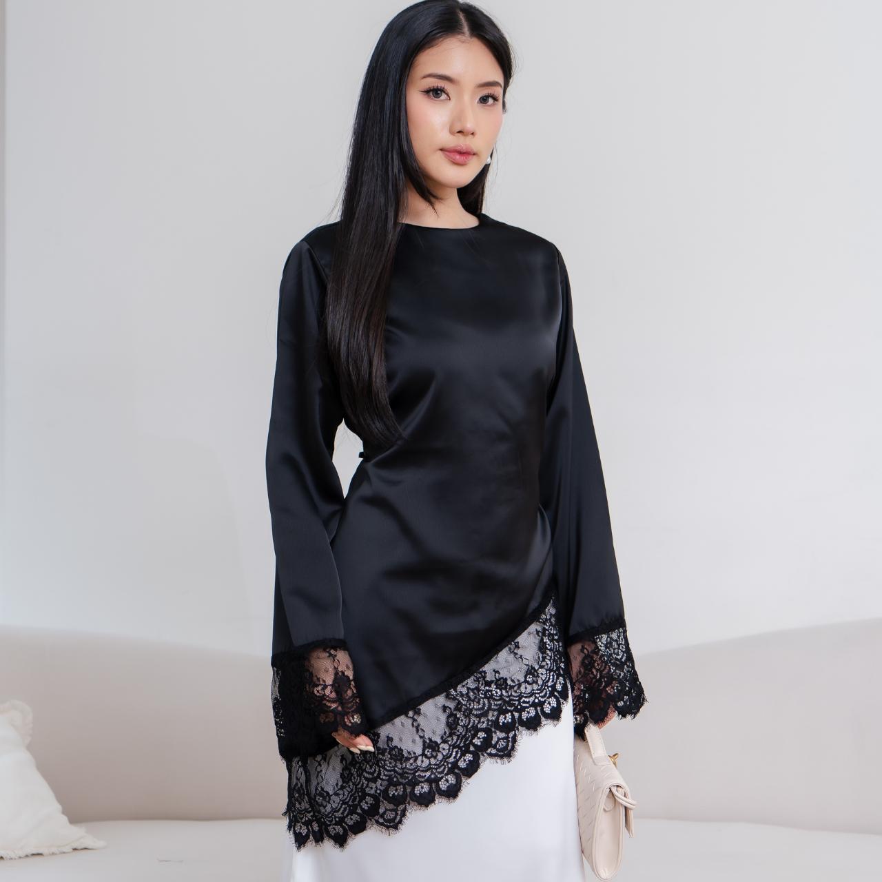 AIJO | Selena Silk Lace Top - Atasan Lengan Panjang Wanita Basic Lace Brokat