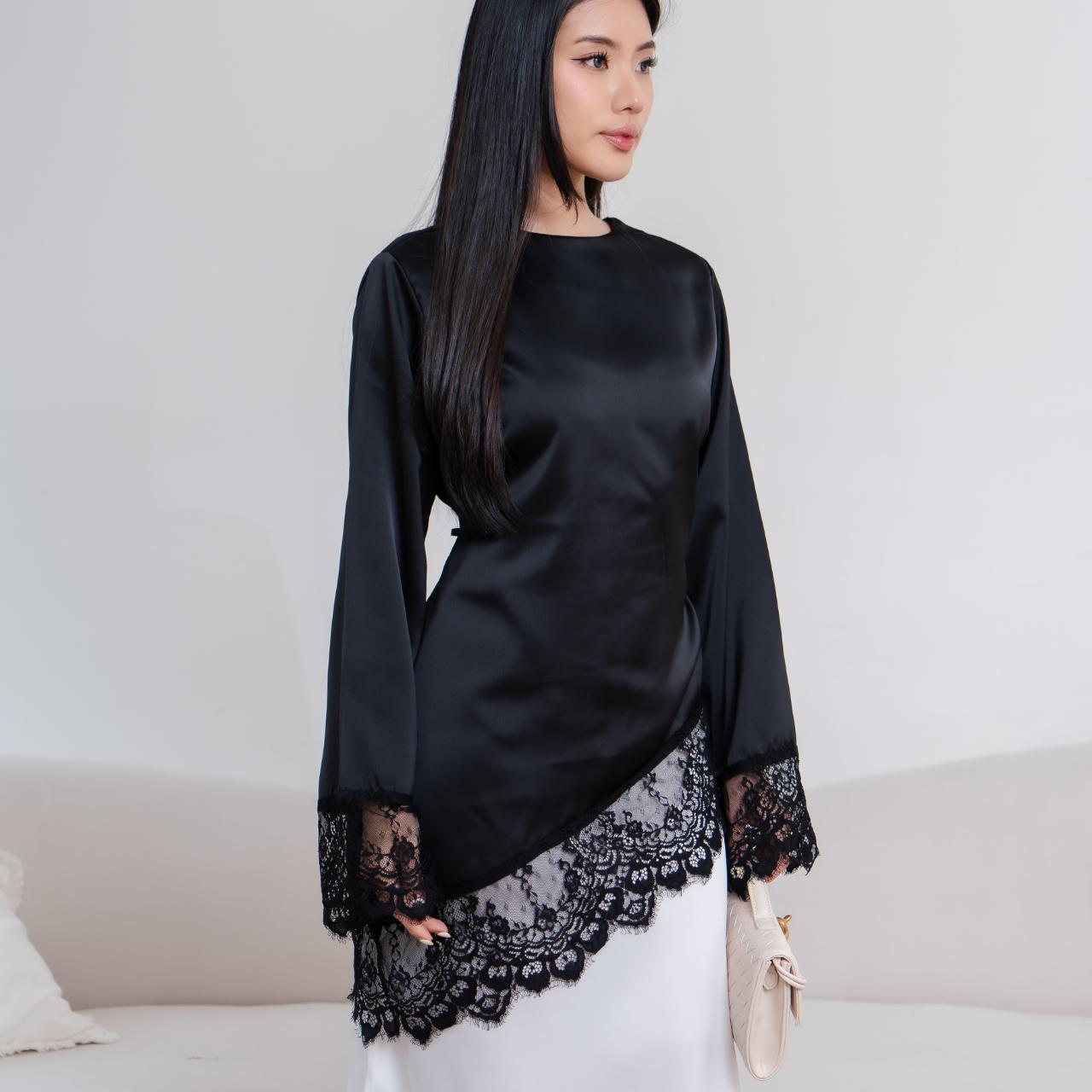 AIJO | Selena Silk Lace Top - Atasan Lengan Panjang Wanita Basic Lace Brokat