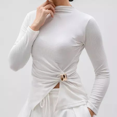 AIJO | Maureen Turtle Neck Atasan Wanita Kekinian Lengan Panjang Rib Rivera Polos Basic