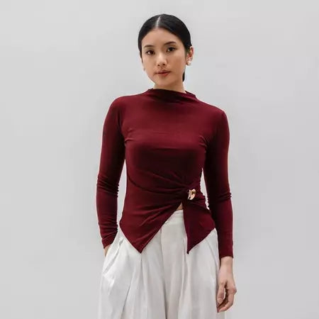 AIJO | Maureen Turtle Neck Atasan Wanita Kekinian Lengan Panjang Rib Rivera Polos Basic