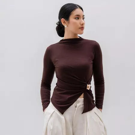 AIJO | Maureen Turtle Neck Atasan Wanita Kekinian Lengan Panjang Rib Rivera Polos Basic